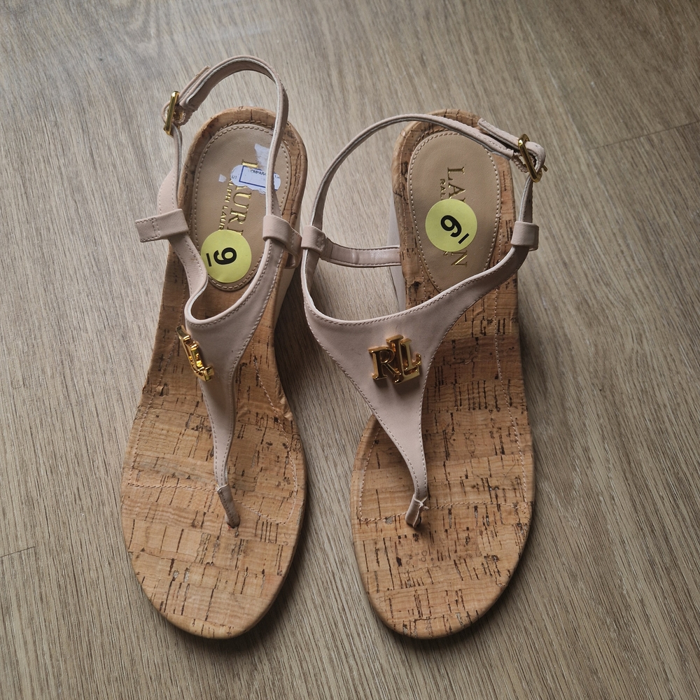 Lauren Ralph Lauren Baby Pink & Cork Wedge Sandals